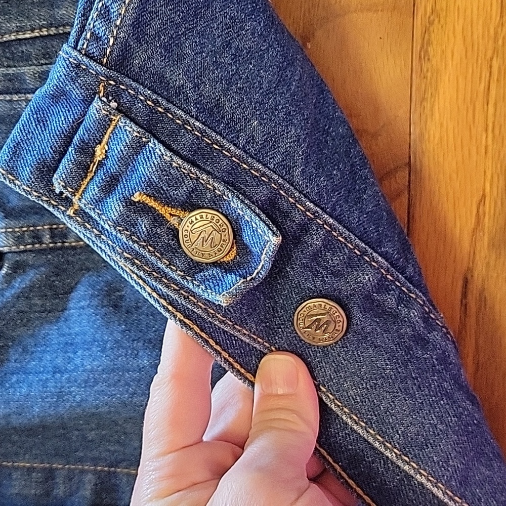 Vintage Marlboro Country Store Denim Jacket with Leather Collar Size Large - Picture 5 of 12